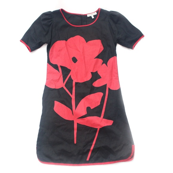See By Chloe Dresses & Skirts - See by Chloe Lily Pad Print Black / Red Cotton Linen Shift Dress Sz. 2